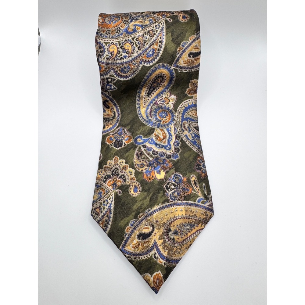 Roundtree & Yorke‎ All Silk Handmade Paisley Necktie Men's Olive Green